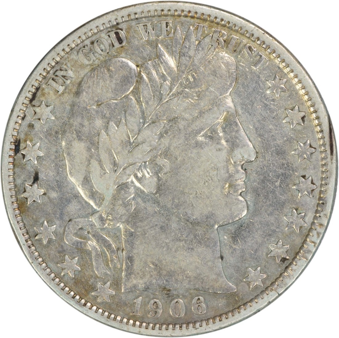 1906 Denver Mint Barber Half Dollar 90 Percent Silver Coin Uncertified: 1906 Denver Mint Barber Half Dollar 90 Percent Silver Coin Uncertified This 1906-D Barber Silver Half Dollar is a circulated coin minted in Denver. Designed by Charles E. Barber, it is composed of 90%