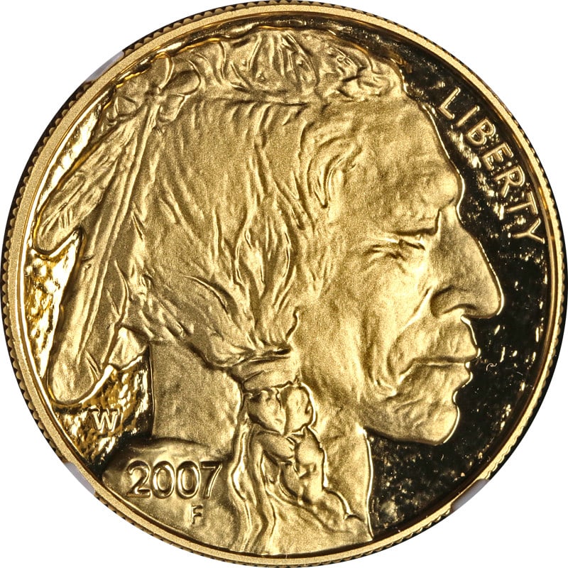 NGC PF70 Ultra Cameo 2007-W $50 Gold Buffalo Coin Brown Label: NGC PF70 Ultra Cameo 2007-W $50 Gold Buffalo Coin Brown Label This 2007-W Buffalo Gold $50 coin is certified by NGC as PF70 Ultra Cameo with a Brown Label. Struck from .9999 fine gold, it features bri