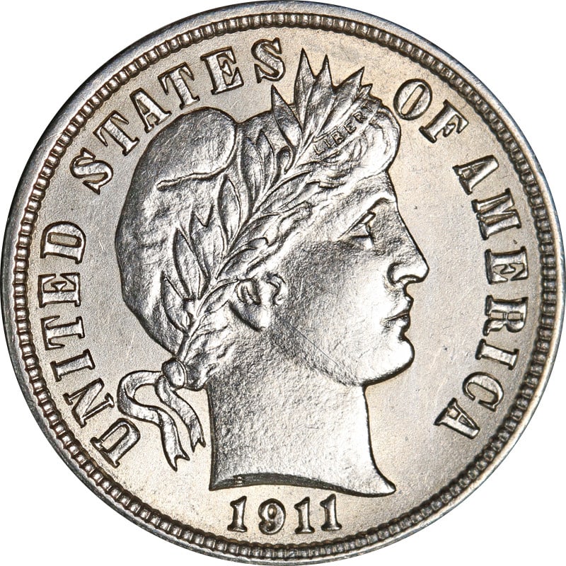 1911 Denver Mint Silver Barber Dime United States Coin: 1911 Denver Mint Silver Barber Dime United States Coin This is a 1911-D Barber Dime from the United States. The coin is composed of silver with a fineness of 0.9 and was minted in Denver. It is a circ