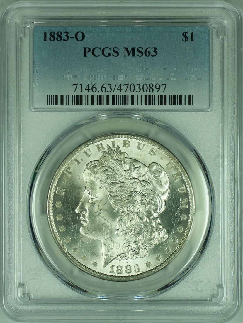 PCGS MS-63 Certified 1883-O Morgan Silver Dollar Uncirculated Coin: PCGS MS-63 Certified 1883-O Morgan Silver Dollar Uncirculated Coin This 1883-O Morgan Silver Dollar coin is certified by PCGS with a grade of MS-63. Minted in New Orleans, the coin is composed of 90% 