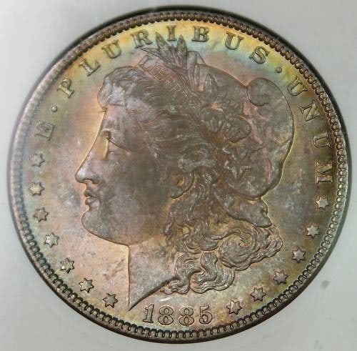 1885 Morgan Dollar ANACS MS-65 Philadelphia Silver: 1885 Morgan Dollar ANACS MS-65 Philadelphia Silver This 1885 Morgan Silver Dollar from the Philadelphia Mint is certified by ANACS with a grade of MS-65. The coin is composed of 90% silver and display