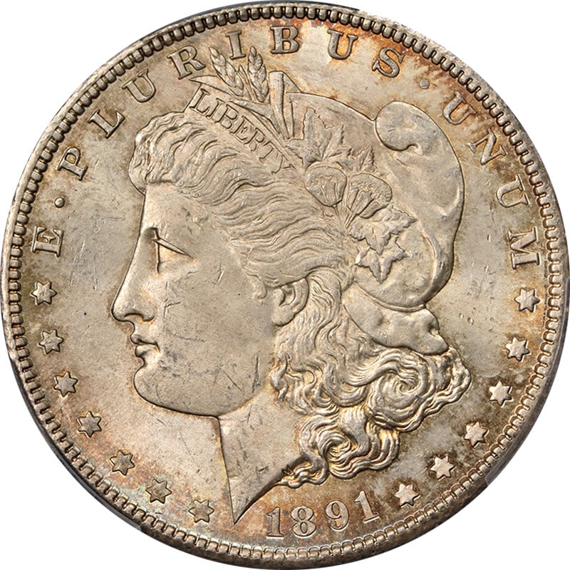 1891-S Morgan Silver Dollar PCGS MS64 Uncirculated Silver Coin: 1891-S Morgan Silver Dollar PCGS MS64 Uncirculated Silver Coin This 1891-S Morgan Silver Dollar is certified by PCGS with a grade of MS64, showcasing excellent eye appeal, vibrant luster, and a strong