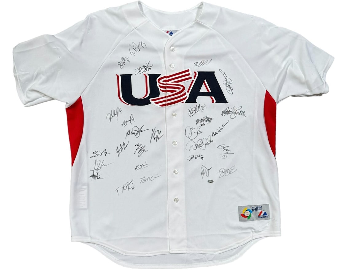 2009 Team USA WBC Jersey Signed by Jeter Jones and Others PSA DNA: 2009 Team USA WBC Jersey Signed by Jeter Jones and Others PSA DNA This authentic 2009 World Baseball Classic Team USA jersey is signed by members of the team, including Derek Jeter, Jimmy Rollins, Chi