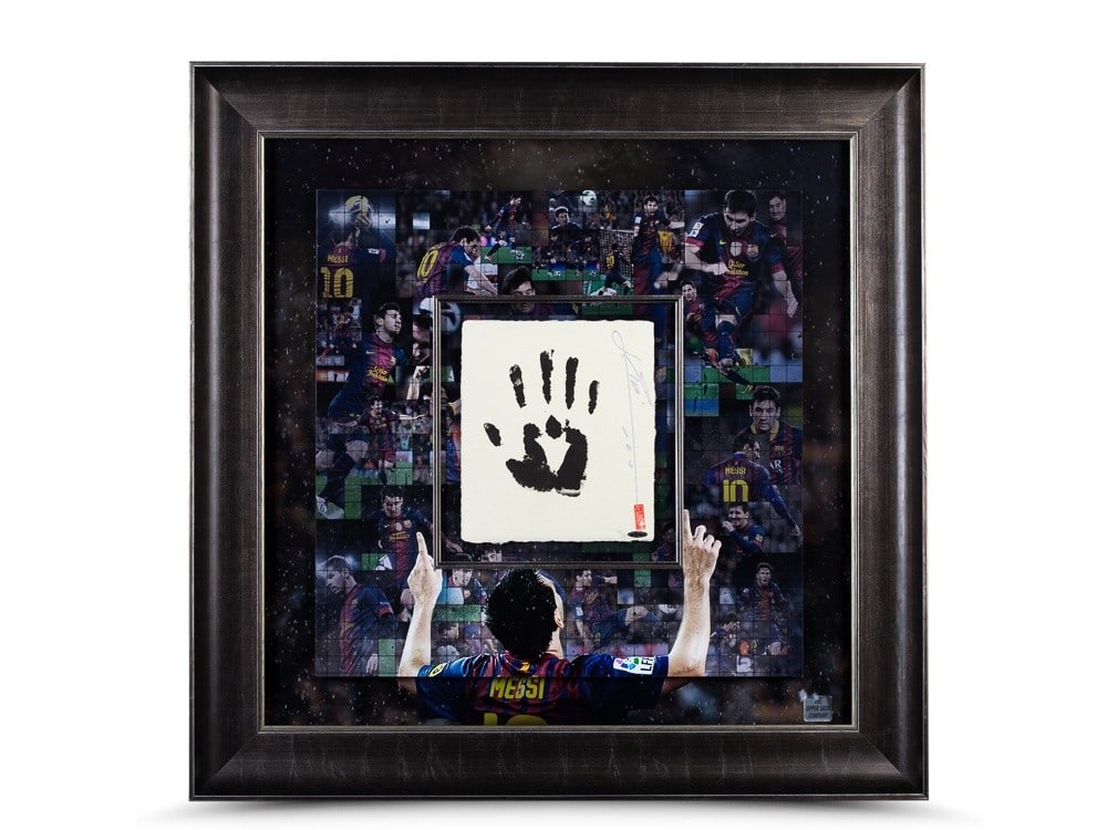 Lionel Messi Autographed 36x36 Limited Edition Print FC Barcelona #/20: Lionel Messi Autographed 36x36 Limited Edition Print FC Barcelona #/20 Celebrate the legendary career of Lionel Messi with this stunning autographed 36x36 print featuring the iconic "Tegata" hand desi