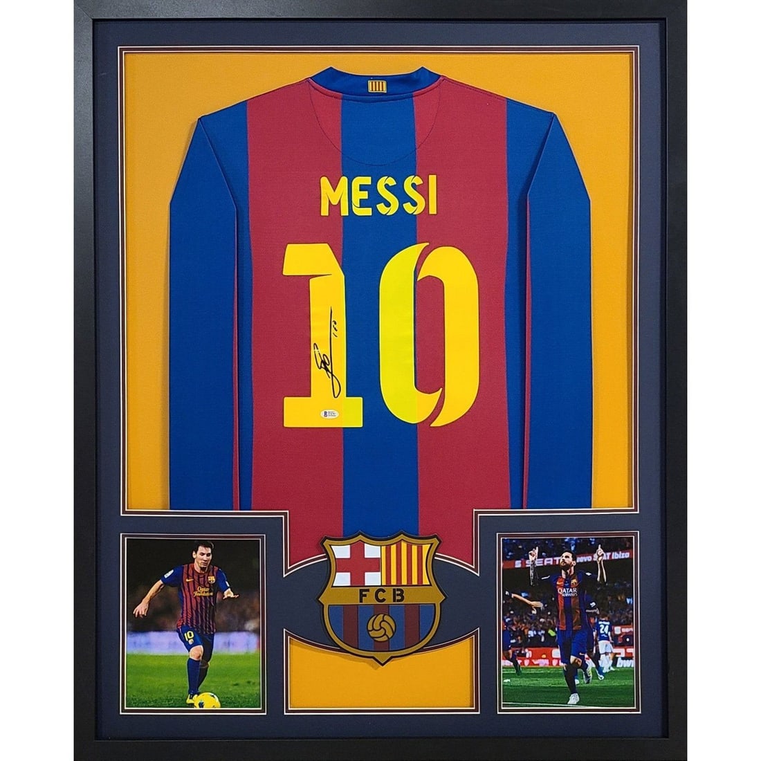 Lionel Messi Signed Framed Barcelona Jersey Beckett Authenticated: Lionel Messi Signed Framed Barcelona Jersey Beckett Authenticated This autographed Lionel Messi framed jersey is a must-have for any fan. Authenticated by Beckett, a leading authority in sports memora