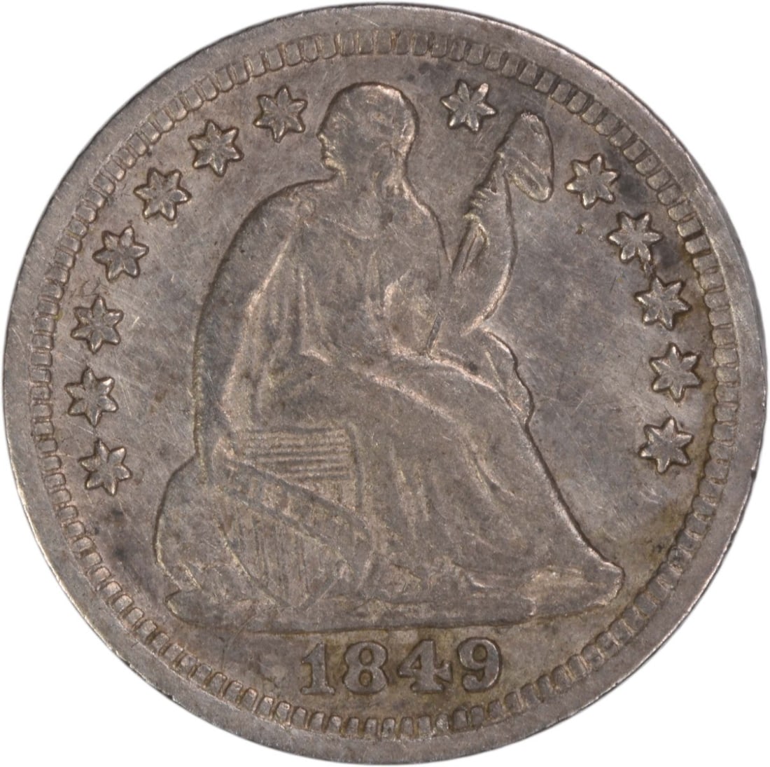 1849 New Orleans Seated Liberty Half Dime Silver Coin Uncertified: 1849 New Orleans Seated Liberty Half Dime Silver Coin Uncertified This 1849-O Liberty Seated Silver Half Dime was minted in New Orleans and features the classic Seated Liberty design by Robert Ball Hu