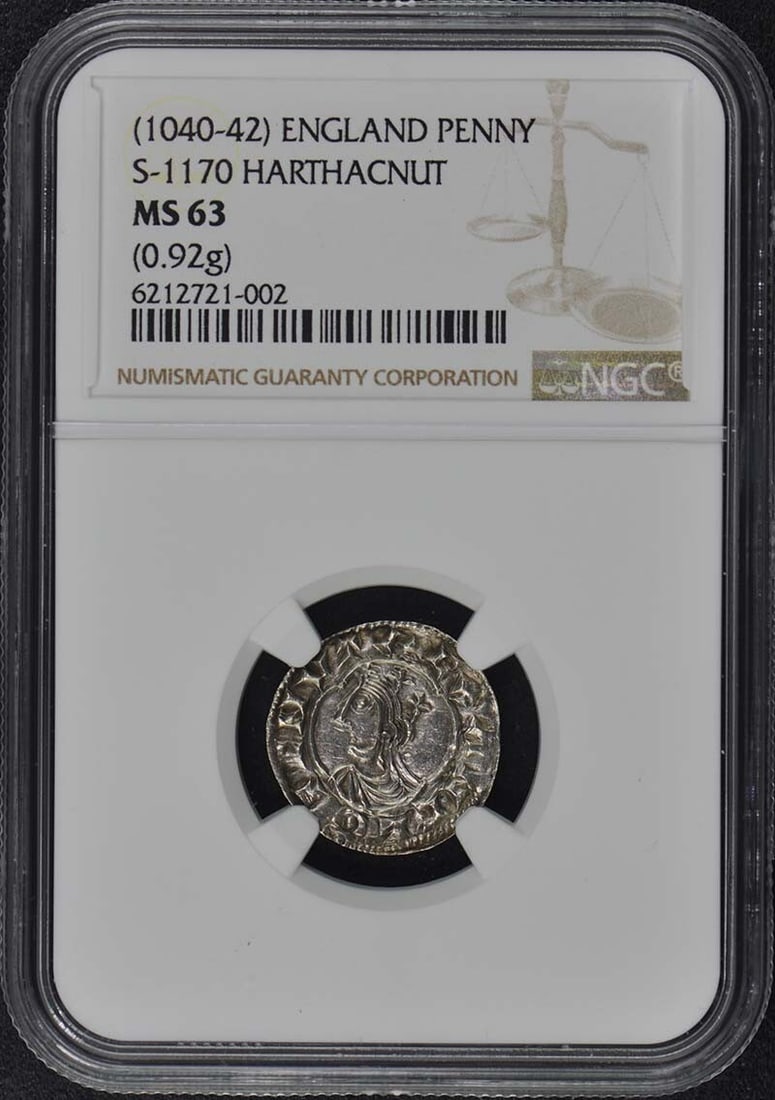 NGC MS63 Harthacnut England Penny S-1170: NGC MS63 Harthacnut England Penny S-1170 This is an uncirculated England penny from the reign of Harthacnut, dated circa 1040-1042. The coin has been professionally graded MS63 by NGC, indicating a hi