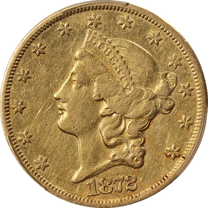 PCGS XF Details 1872-CC Liberty $20 Gold Key Date Coin: PCGS XF Details 1872-CC Liberty $20 Gold Key Date Coin This 1872-CC Liberty Gold $20 coin is graded PCGS XF Details and features a key date from the Carson City Mint. The coin is composed of gold with