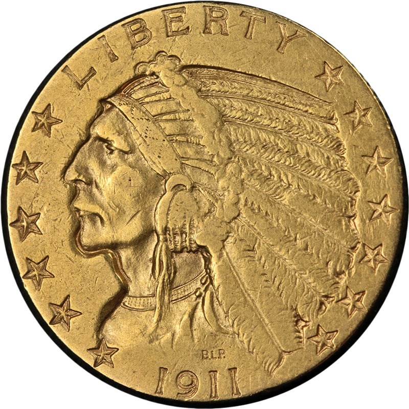 1911-S Indian Head Five Dollar Gold Coin XF San Francisco Mint: 1911-S Indian Head Five Dollar Gold Coin XF San Francisco Mint This 1911-S Indian Gold $5 coin features attractive eye appeal and a well-struck design, with original color and surfaces. The coin displ