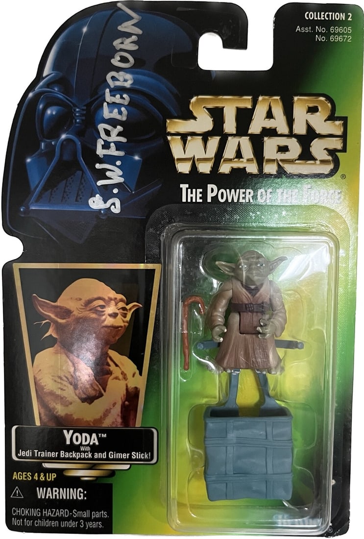 Stuart Freeborn Signed Yoda Action Figure Kenner Hasbro RARE: Stuart Freeborn Signed Yoda Action Figure Kenner Hasbro RARE This rare signed Yoda action figure from the Power of the Force series is a must-have for any Star Wars collector. Authenticated by Beckett