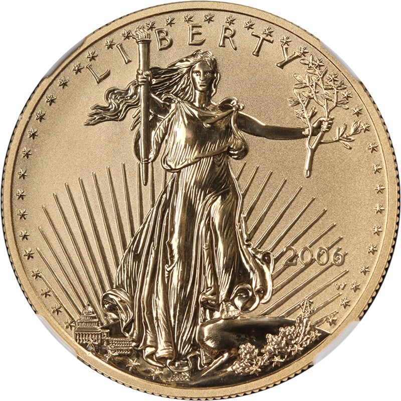 NGC PF70 2006-W $50 Gold American Eagle Reverse Proof 20th Anniversary Label: NGC PF70 2006-W $50 Gold American Eagle Reverse Proof 20th Anniversary Label This is a 2006-W Gold American Eagle $50 Reverse Proof coin, graded PF70 by NGC with the 20th Anniversary label. The coin i