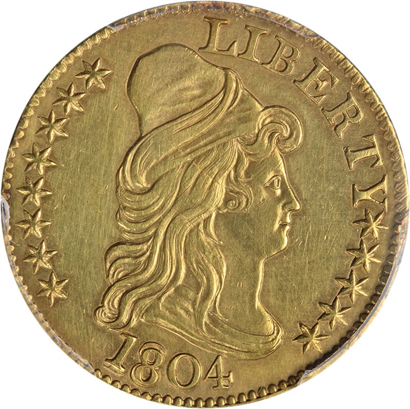 1804 Capped Bust Gold $5 BD-6 PCGS AU Details Nice Strike: 1804 Capped Bust Gold $5 BD-6 PCGS AU Details Nice Strike This 1804 Capped Bust Gold $5 coin features a captivating design with notable eye appeal and a strong strike. The coin is made of gold with a 