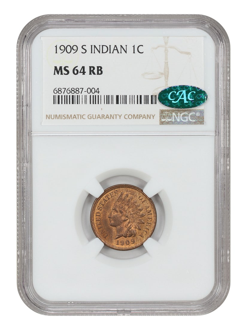 1909-S Indian Cent NGC CAC MS64RB Key Date (1 of 4)