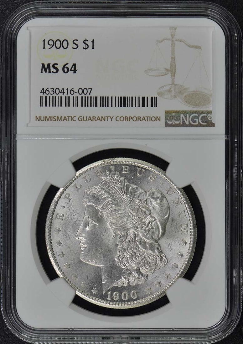 1900-S NGC MS64 Uncirculated Morgan Dollar Coin: 1900-S NGC MS64 Uncirculated Morgan Dollar Coin This stunning 1900-S Morgan Dollar is a remarkable piece of numismatic history, certified by NGC with a grade of MS64. Struck in San Francisco, this unc