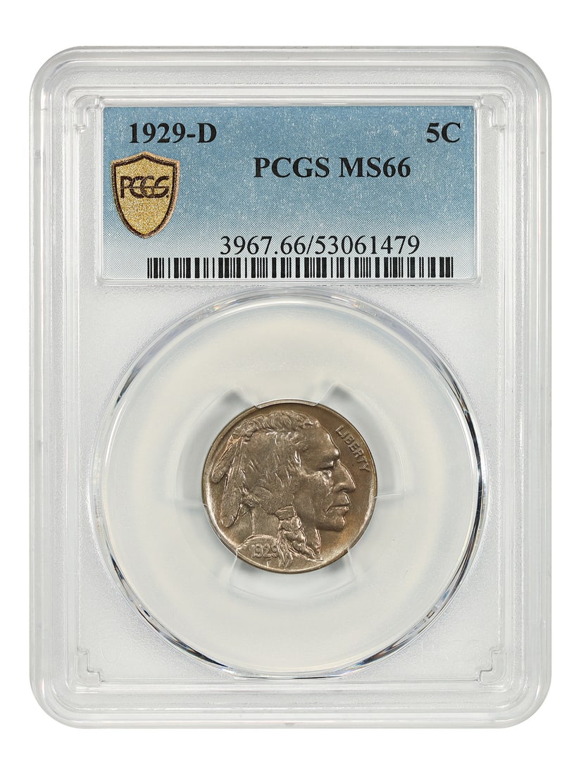 1929 Denver Buffalo Nickel PCGS MS66: 1929 Denver Buffalo Nickel PCGS MS66 This 1929-D Buffalo Nickel is graded MS66 by PCGS and features a deeply toned patina with tan-orange, golden, and rose hues. The coin displays sharp luster, partic