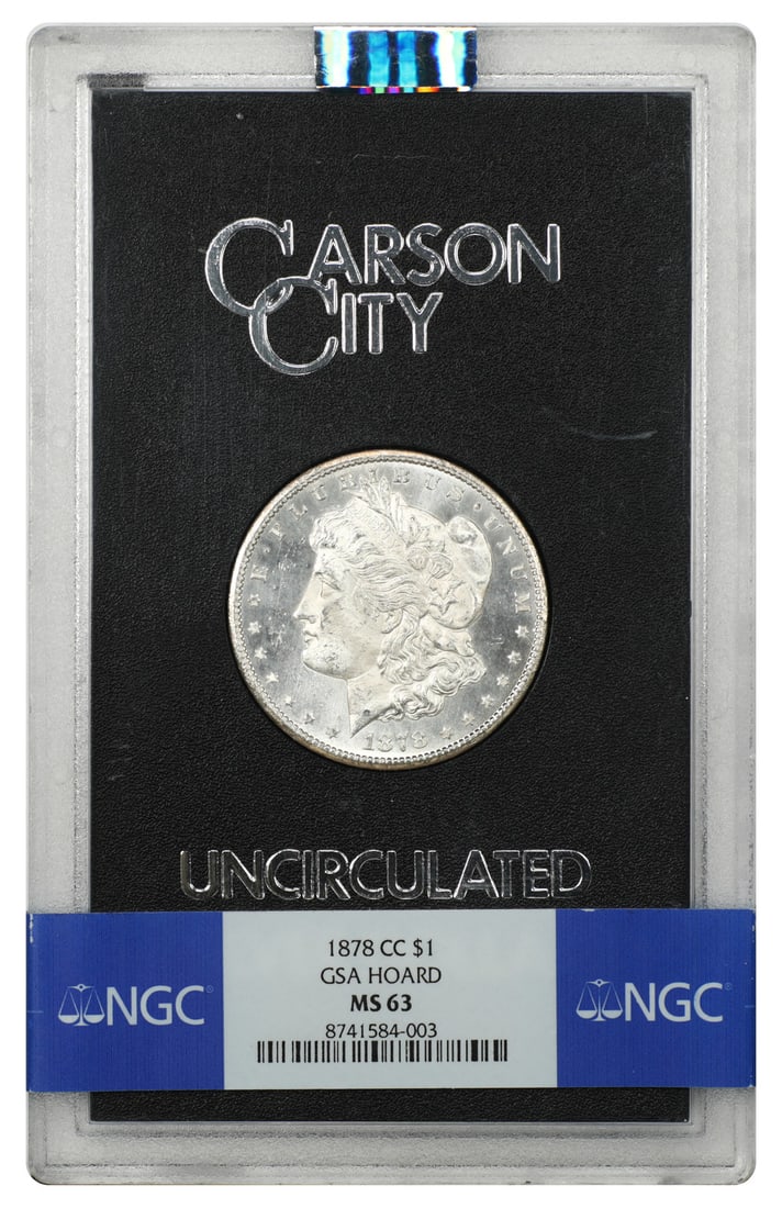 1878 Carson City Morgan Dollar NGC MS63 GSA: 1878 Carson City Morgan Dollar NGC MS63 GSA This is an 1878 Carson City Morgan Dollar with a $1 denomination, certified and graded MS63 by NGC. The coin is housed in its original GSA hard case and is 