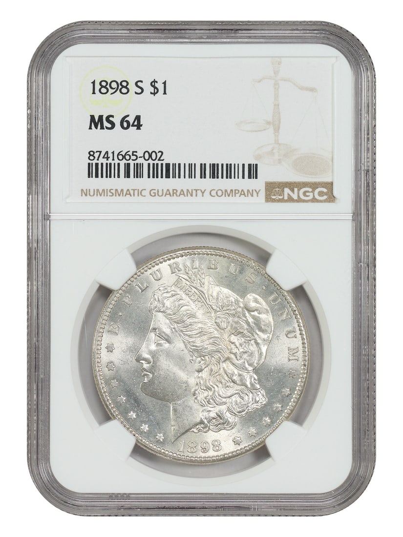 1898-S Morgan Dollar NGC MS64 San Francisco Mint: 1898-S Morgan Dollar NGC MS64 San Francisco Mint This 1898-S Morgan Dollar is graded MS64 by NGC and is an uncirculated coin from the San Francisco Mint. Recognized as a better date within the Morgan 