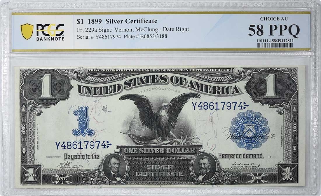 1899 One Dollar Silver Certificate PCGS AU58 PPQ (1 of 2)