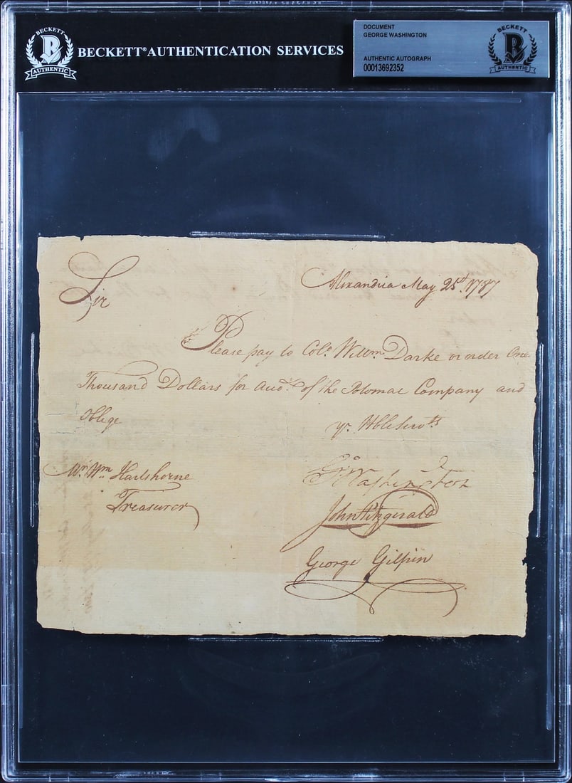 1787 Potomac Company pay order signed by George Washington Beckett slabbed 6x7.5 (1 of 5)