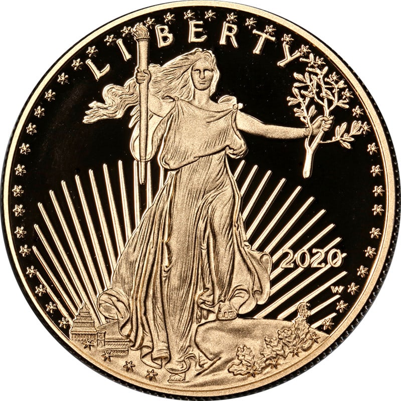 2020 Gold American Eagle $50 Proof Coin with OGP and COA: 2020 Gold American Eagle $50 Proof Coin with OGP and COA Presenting the 2020 Gold American Eagle $50 Proof 1 Ounce Coin, a stunning piece with exceptional eye appeal and remarkable luster. This coin f