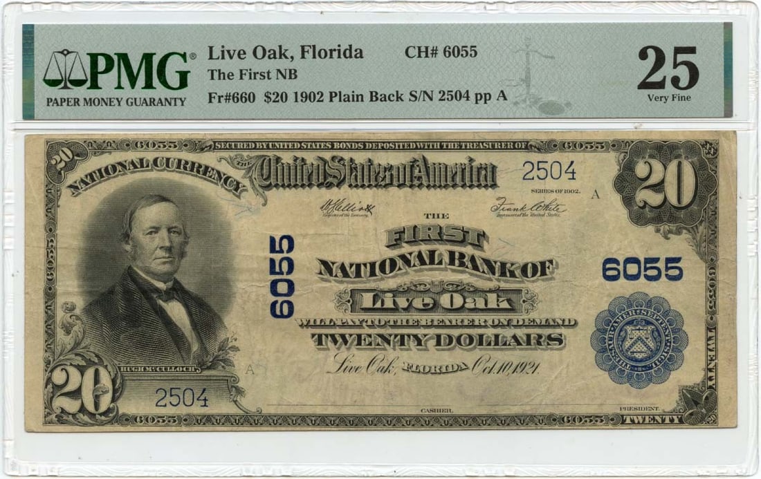 PMG VF25 1902 Twenty Dollar National Banknote Live Oak Florida (1 of 2)