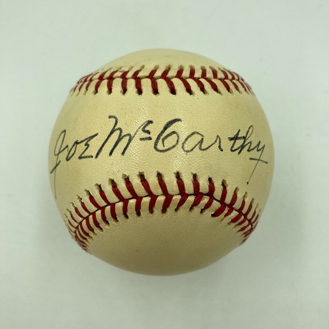 Joe McCarthy Signed American League Baseball with JSA COA: Joe McCarthy Signed American League Baseball with JSA COA This remarkable Joe McCarthy single signed American League baseball is a must-have for any serious collector. Authenticated by James Spence Au