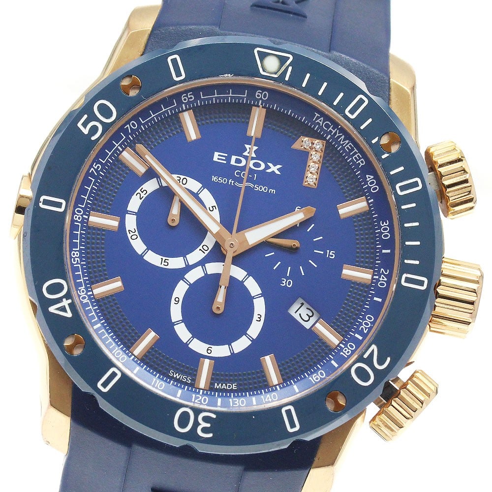 EDOX Chrono Offshore 1 10221 Blue Dial Quartz Chronograph: EDOX Chrono Offshore 1 10221 Blue Dial Quartz Chronograph This is a pre-owned EDOX Chrono Offshore 1 AJHH Limited Edition men's wristwatch, featuring a 45mm stainless steel and ceramic case with a blu