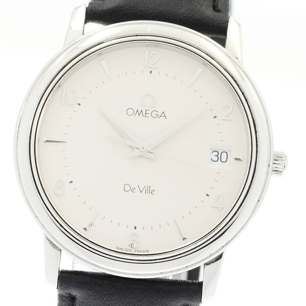Omega De Ville Prestige Quartz Date Men's Wristwatch: Omega De Ville Prestige Quartz Date Men's Wristwatch This OMEGA De Ville Prestige Date Quartz men's wristwatch features a stainless steel case and a silver dial, complemented by an un-used aftermarket