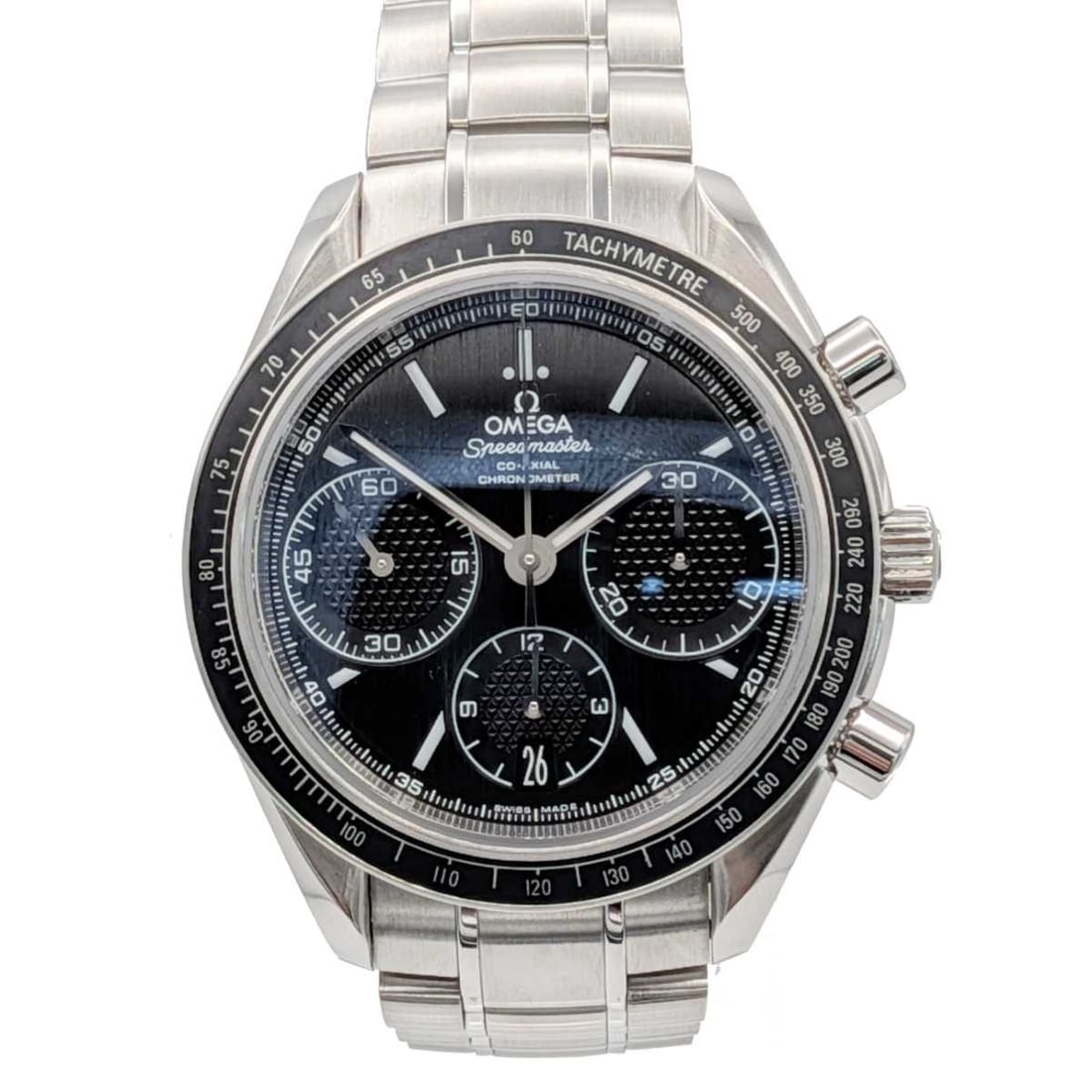OMEGA Speedmaster Racing 40mm Automatic Chronograph Black Dial: OMEGA Speedmaster Racing 40mm Automatic Chronograph Black Dial This OMEGA Speedmaster Racing Chronograph wristwatch, model 326.30.40.50.01.001, is designed for men and features a classic round stainle