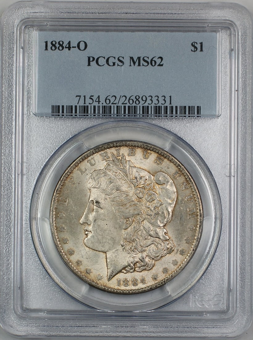 PCGS MS62 1884-O Morgan Silver Dollar: PCGS MS62 1884-O Morgan Silver Dollar This 1884-O Morgan Silver Dollar is an uncirculated coin from the United States, minted in New Orleans. Certified and graded MS-62 by PCGS, the coin features natu
