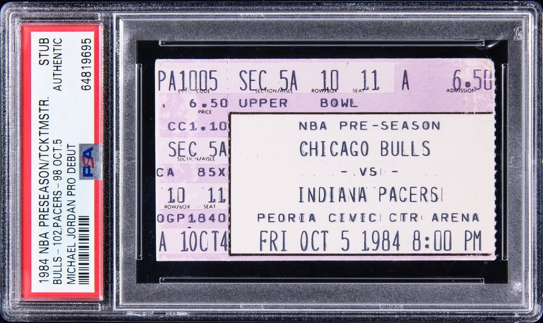 Michael Jordan 1984 NBA Debut Ticket Original PSA Authentic Chicago Bulls: Michael Jordan 1984 NBA Debut Ticket Original PSA Authentic Chicago Bulls This is an original ticket stub from Michael Jordan's historic NBA debut on October 5, 1984. The ticket is encapsulated and gr