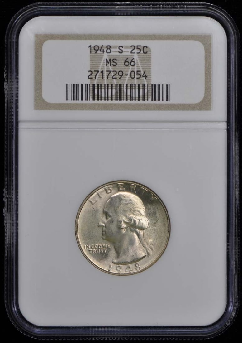 1948-S Washington Quarter NGC MS66 Uncirculated San Francisco: 1948-S Washington Quarter NGC MS66 Uncirculated San Francisco This 1948-S Washington Quarter is a remarkable collectible, graded MS66 by NGC, showcasing its uncirculated condition. Minted in San Franc