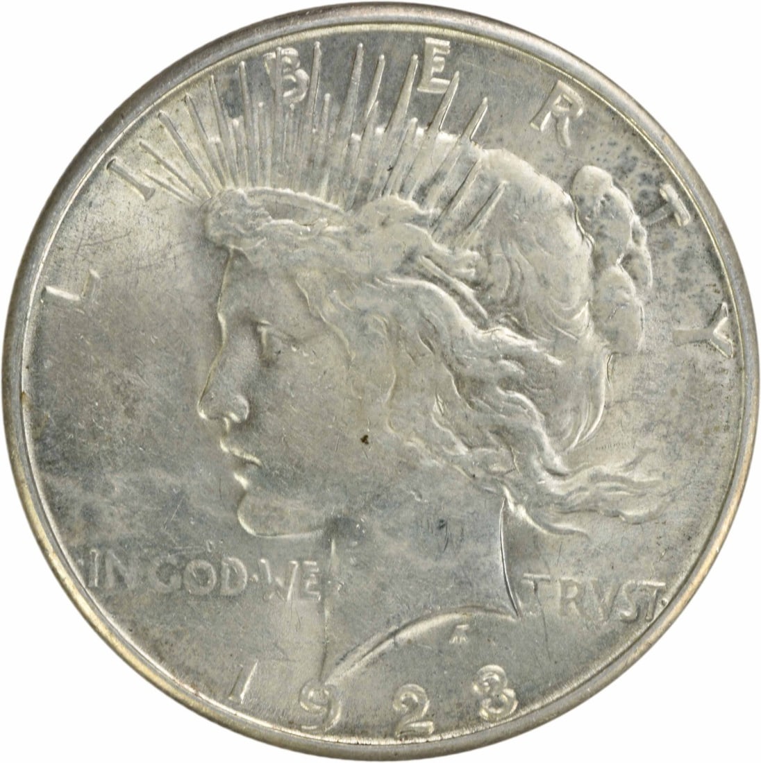 1923-S Peace Silver Dollar AU Uncertified 90% Silver Coin: 1923-S Peace Silver Dollar AU Uncertified 90% Silver Coin This 1923-S Peace Silver Dollar features a beautiful design by Anthony de Francisci and is part of the renowned Peace Dollar series. Struck in