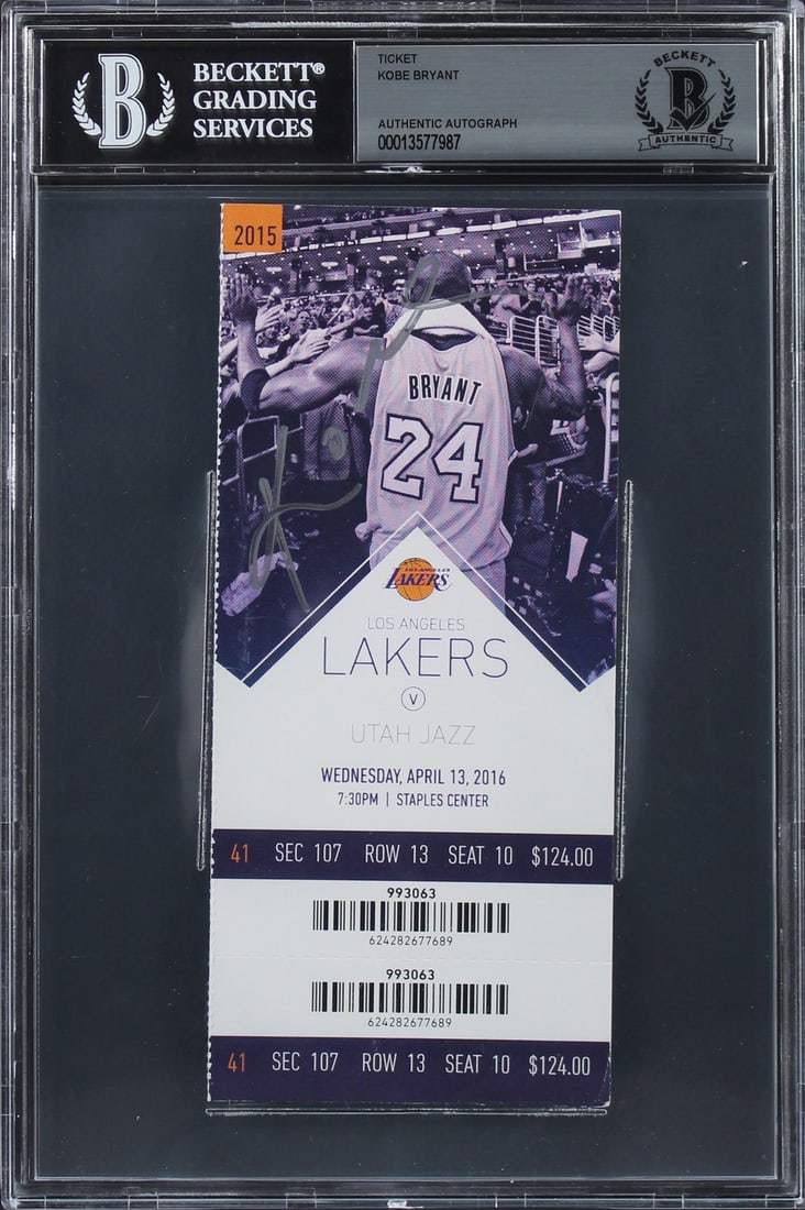 Kobe Bryant Signed Final Game Ticket Stub Los Angeles Lakers Beckett Authenticated (1 of 2)