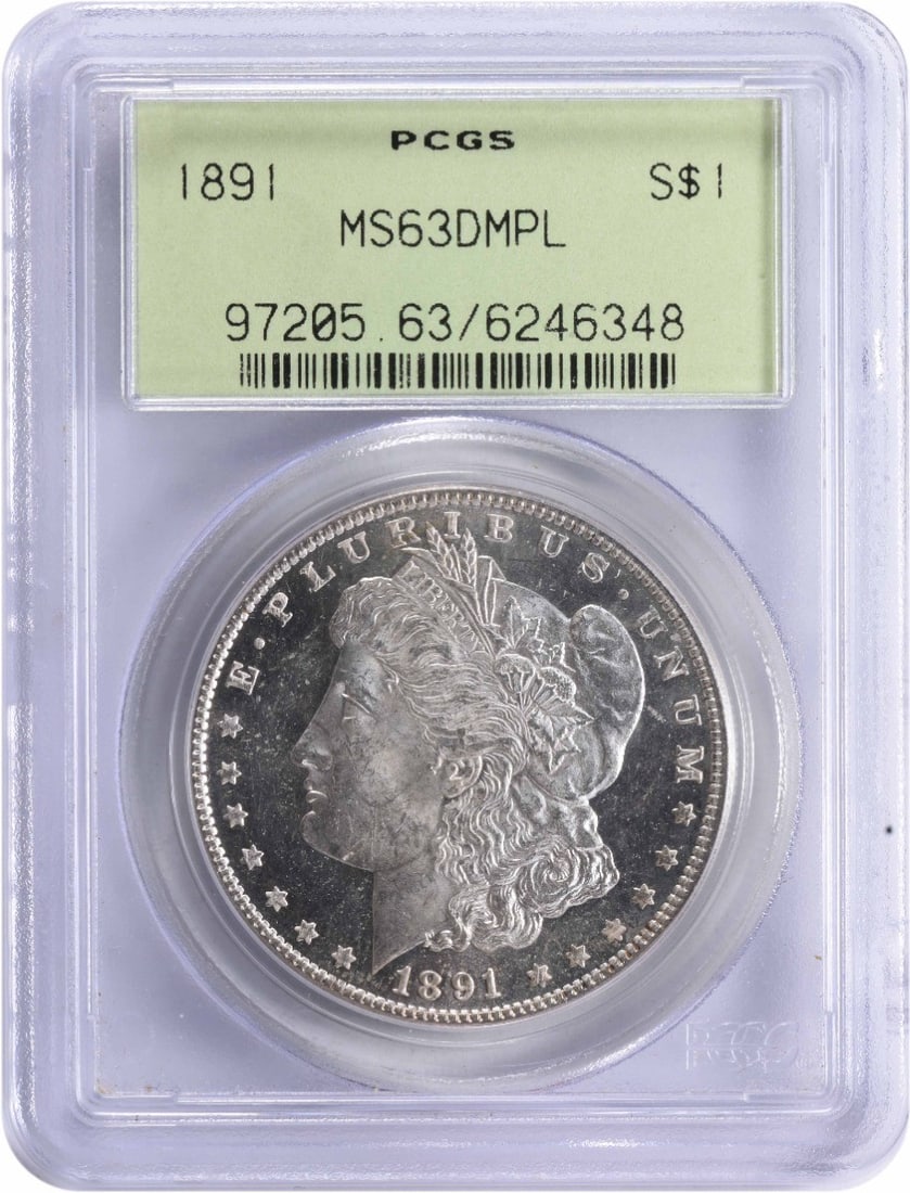 1891 Morgan Silver Dollar MS63 PCGS 90% Silver Uncirculated: 1891 Morgan Silver Dollar MS63 PCGS 90% Silver Uncirculated This stunning 1891 Morgan Silver Dollar is certified MS63 by PCGS, ensuring its uncirculated condition. Crafted from 90% silver and 10% copp