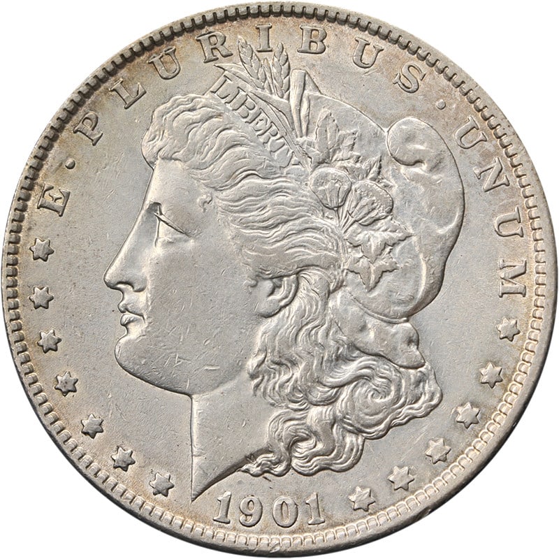 1901 P Morgan Dollar Silver Nice Strike AU Details: 1901 P Morgan Dollar Silver Nice Strike AU Details This 1901-P Morgan Silver Dollar features attractive eye appeal and a strong strike. The coin is in circulated condition with About Uncirculated (AU)