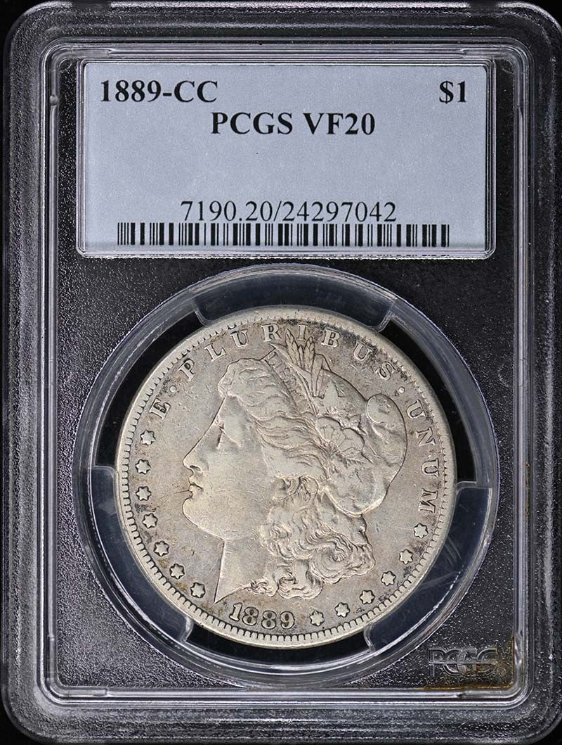 PCGS VF20 Carson City 1889 Morgan Dollar: PCGS VF20 Carson City 1889 Morgan Dollar This 1889-CC Morgan Dollar is a circulated coin graded VF20 by PCGS. Minted in Carson City in 1889, it features the classic Morgan Dollar design and is a pre-o