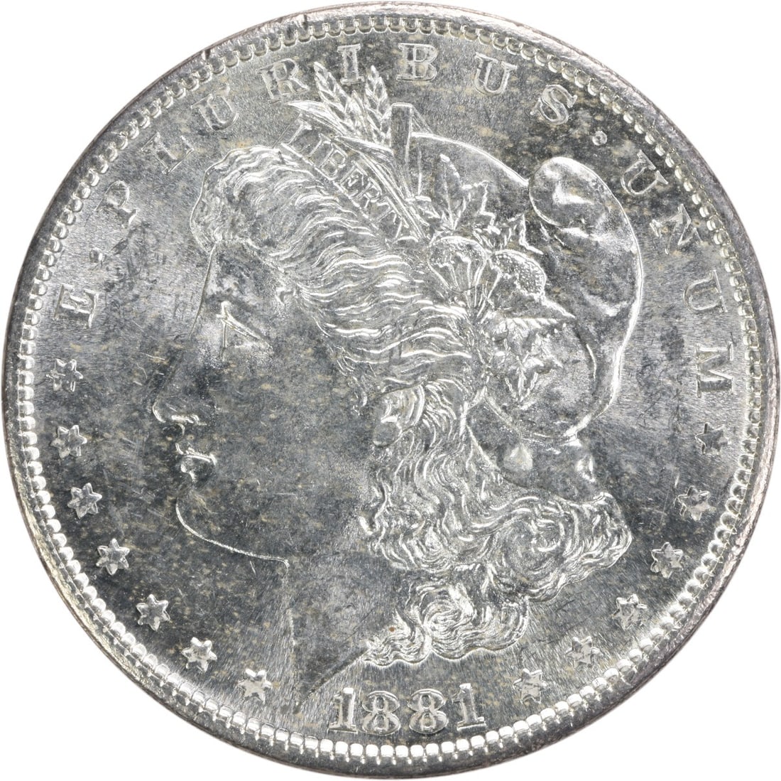 Uncirculated 1881 San Francisco Morgan Dollar Silver BU Grade: Uncirculated 1881 San Francisco Morgan Dollar Silver BU Grade This is an 1881-S Morgan Silver Dollar from the United States. The coin is uncirculated and made of silver, featuring the San Francisco mi