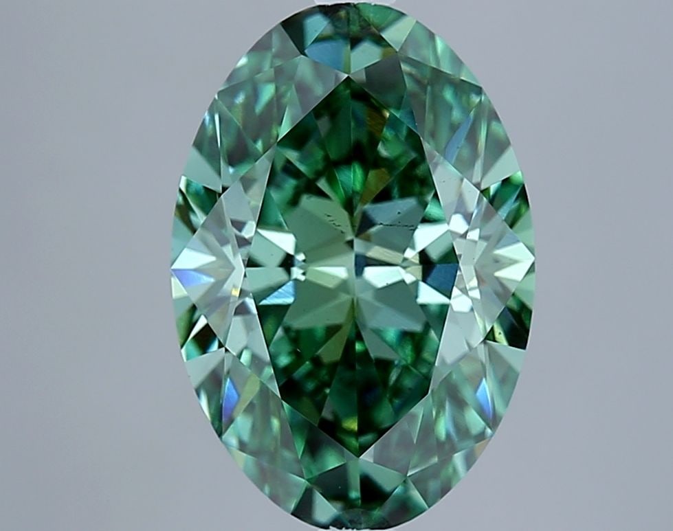 Loose Diamond - OVAL 4.0ct Fancy Vivid Green VS2: Loose Diamond - OVAL 4.0ct Fancy Vivid Green VS2 Source: This is a real non-mined Diamond that has been grown in a lab Shape: OVAL Carats: 4.0 Color: Fancy Vivid Green Certification: IGI Video: