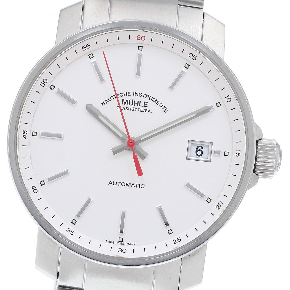 Muhle Glashutte Automatic Date Wristwatch 36mm Stainless Steel White Dial: Muhle Glashutte Automatic Date Wristwatch 36mm Stainless Steel White Dial This Muhle Glashutte M1-25-20 Date men's wristwatch features a stainless steel case and bracelet, paired with a white analog d