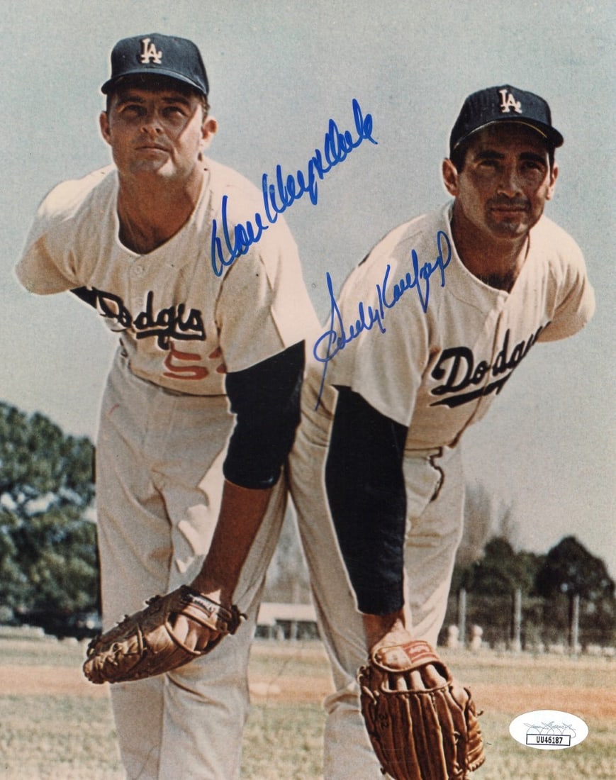 Sandy Koufax Don Drysdale Dual Signed 8X10 Photo Dodgers JSA Authenticated: Sandy Koufax Don Drysdale Dual Signed 8X10 Photo Dodgers JSA Authenticated This is an original 8x10 photograph autographed by baseball legends Sandy Koufax and Don Drysdale, two iconic pitchers of the