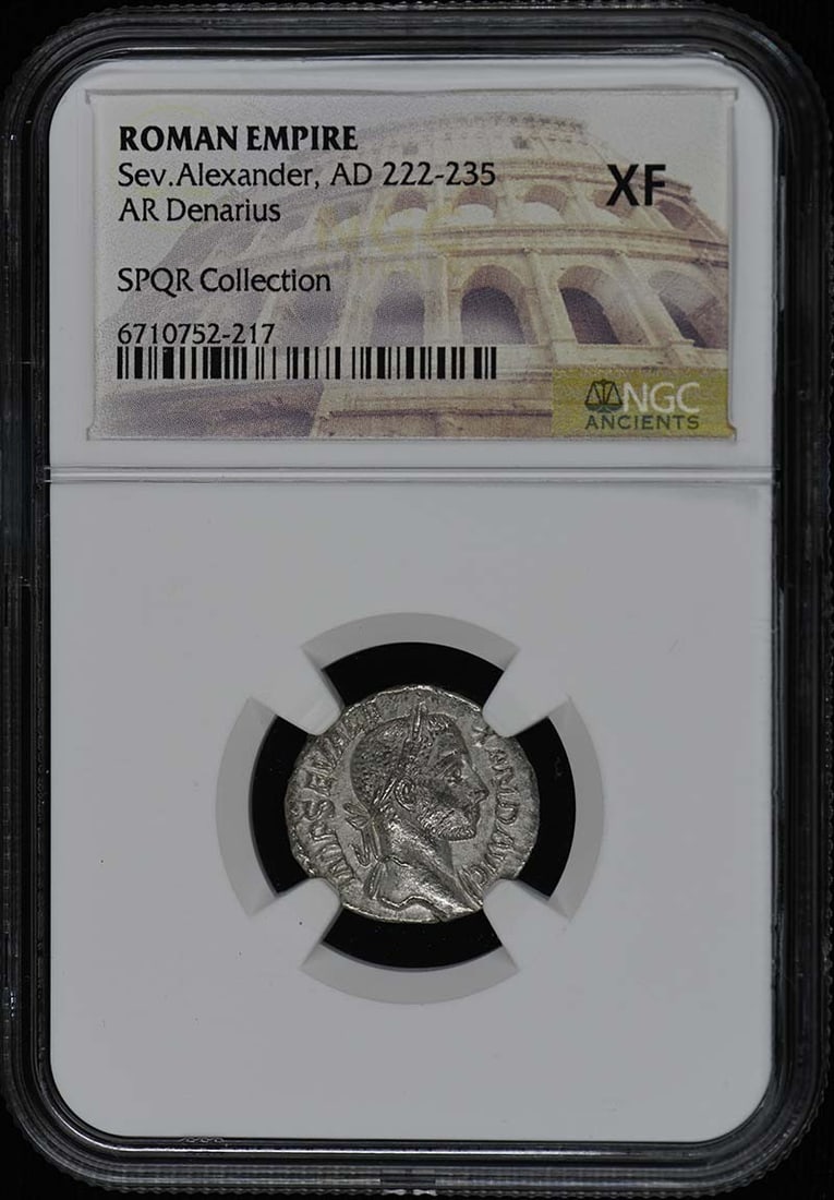 NGC XF40 Roman Empire Denarius of Severus Alexander Silver Coin: NGC XF40 Roman Empire Denarius of Severus Alexander Silver Coin This is a Roman Empire AR Denarius featuring Emperor Severus Alexander, dated AD 222-235. The coin has been certified by NGC with a grad