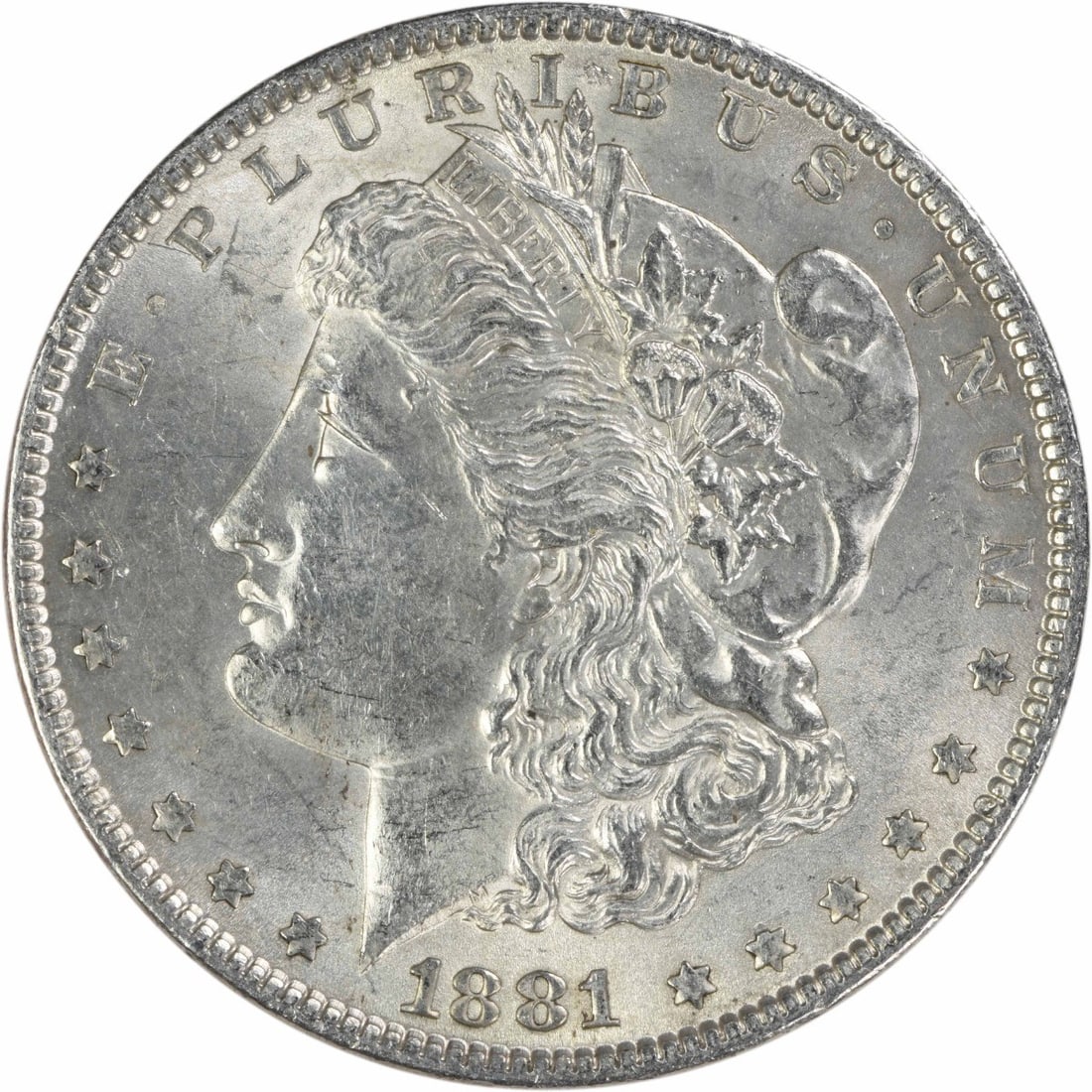 1881 Philadelphia Morgan Dollar 90 Silver AU Uncertified: 1881 Philadelphia Morgan Dollar 90 Silver AU Uncertified This 1881 Morgan Silver Dollar was minted in Philadelphia and features the classic design by George T. Morgan. Composed of 90% silver and 10% c