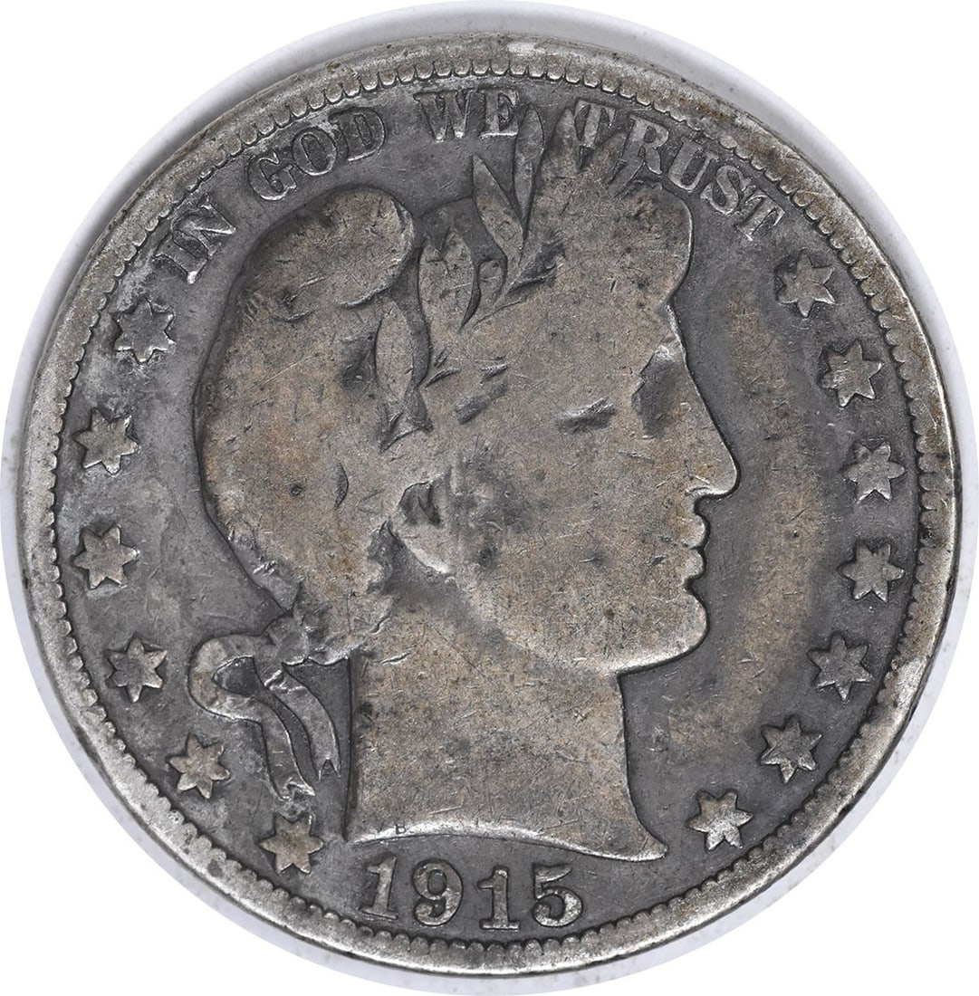 1915 Barber Silver Half Dollar 50C Uncertified 90% Silver: 1915 Barber Silver Half Dollar 50C Uncertified 90% Silver This 1915 Barber Silver Half Dollar is a remarkable piece of numismatic history. It features a grade of Good (G) and is composed of 90% silver