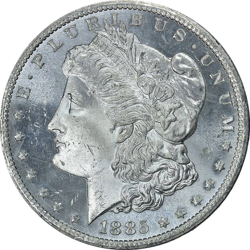 NGC MS65 PL 1885-CC Morgan Dollar GSA Holder With CAC Sticker: NGC MS65 PL 1885-CC Morgan Dollar GSA Holder With CAC Sticker This original 1885-CC GSA Morgan Silver Dollar features superb eye appeal, remarkable luster, and a strong strike. Graded NGC MS65 PL with