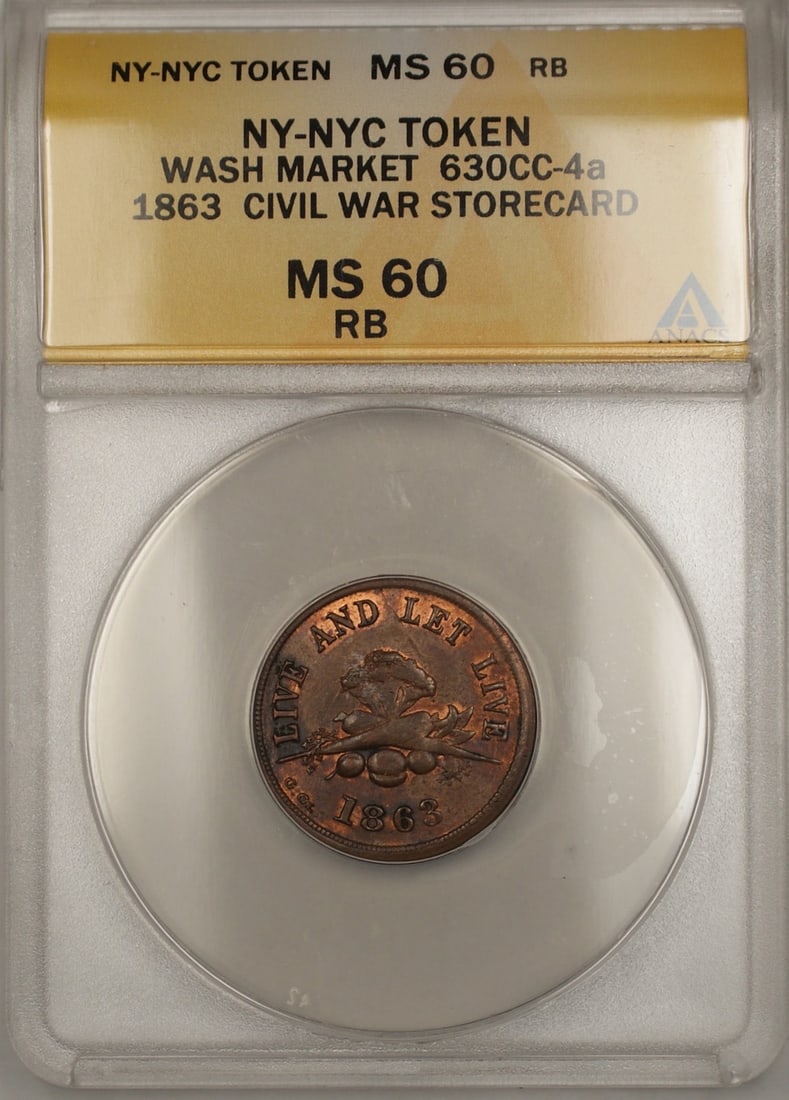 ANACS MS-60 RB 1863 Washington Market Civil War Token (1 of 2)
