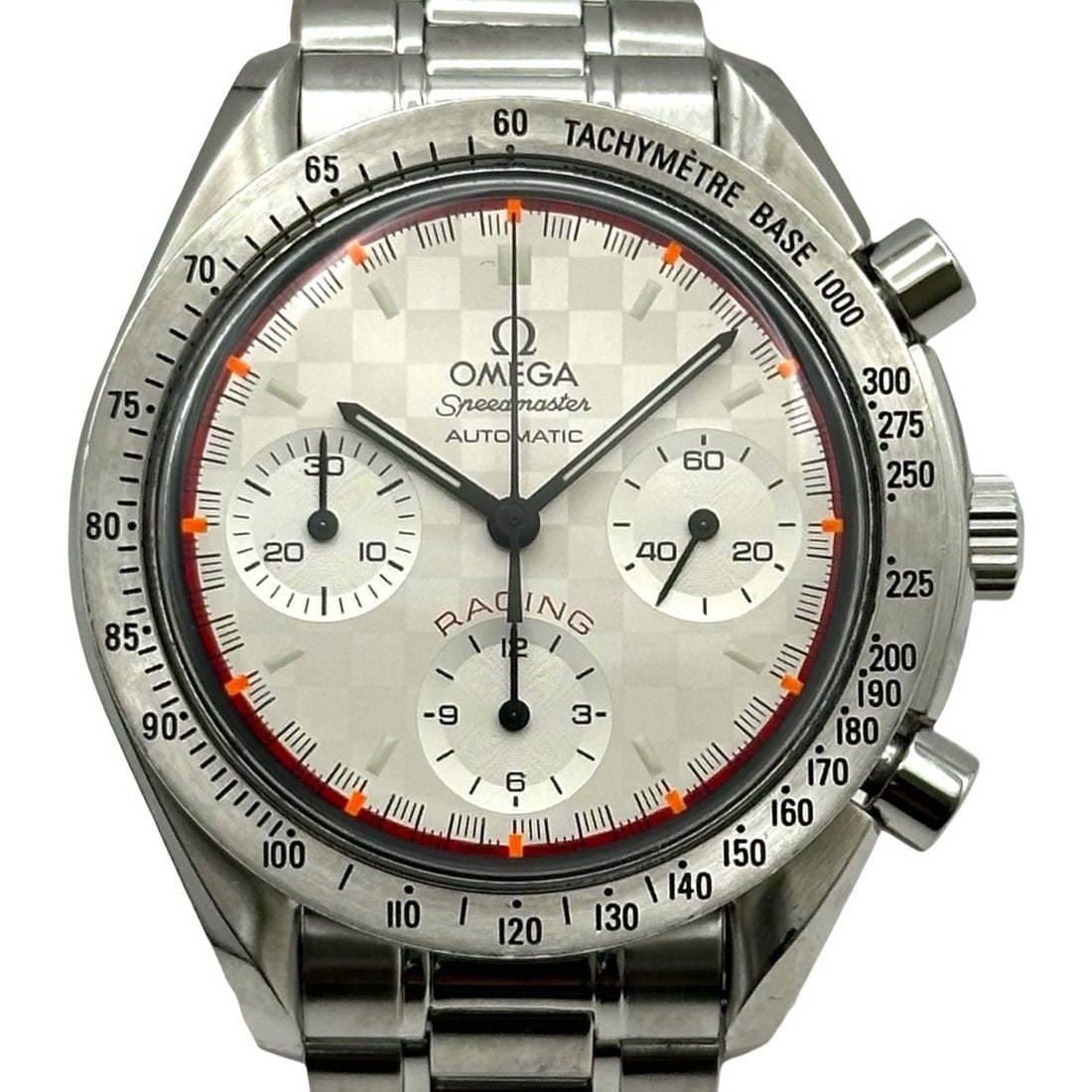 OMEGA Speedmaster Schumacher Chronograph 3517.30 Stainless Steel Limited Edition: OMEGA Speedmaster Schumacher Chronograph 3517.30 Stainless Steel Limited Edition This OMEGA Speedmaster Racing Schumacher 3517.30 is a men's automatic wristwatch crafted in stainless steel. Featuring 