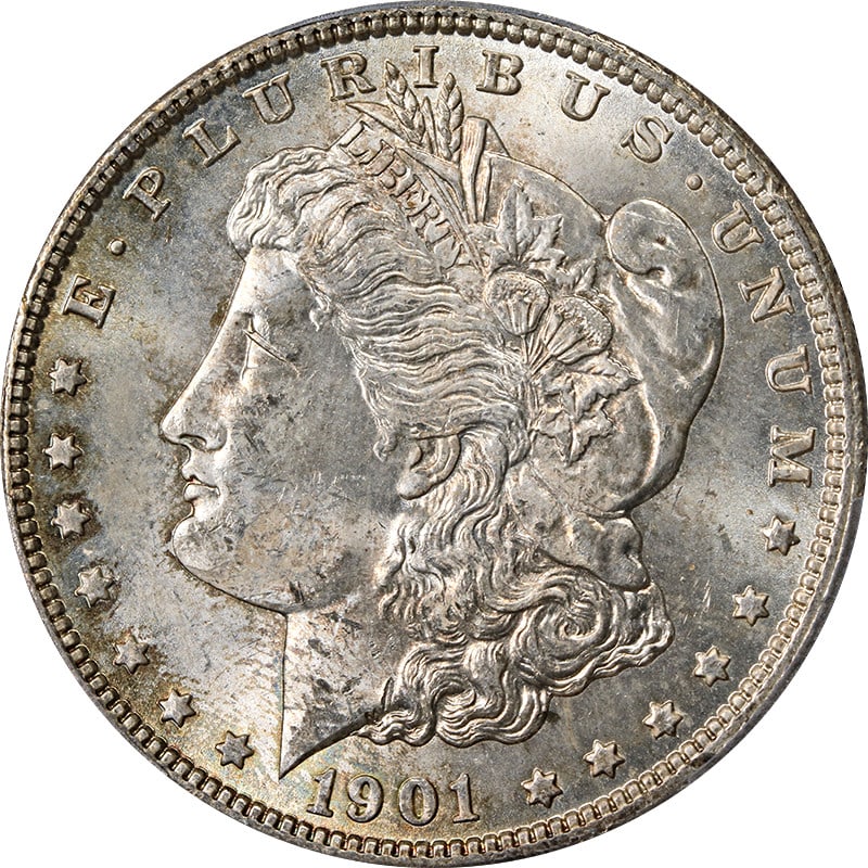 PCGS MS63 1901-O Morgan Dollar Uncirculated Silver with Toning: PCGS MS63 1901-O Morgan Dollar Uncirculated Silver with Toning This 1901-O Morgan Silver Dollar is certified by PCGS and graded MS63, indicating it is uncirculated and in excellent condition. The coin