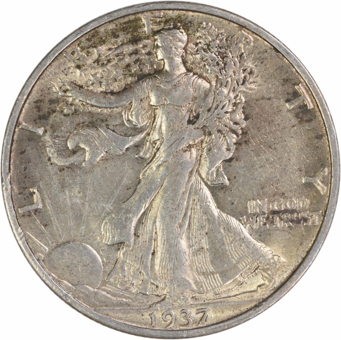 1937 San Francisco Walking Liberty Half Dollar 90 Silver Choice AU Uncertified: 1937 San Francisco Walking Liberty Half Dollar 90 Silver Choice AU Uncertified This 1937-S Walking Liberty Half Dollar features the iconic design by Adolph Alexander Weinman. Struck at the San Francis