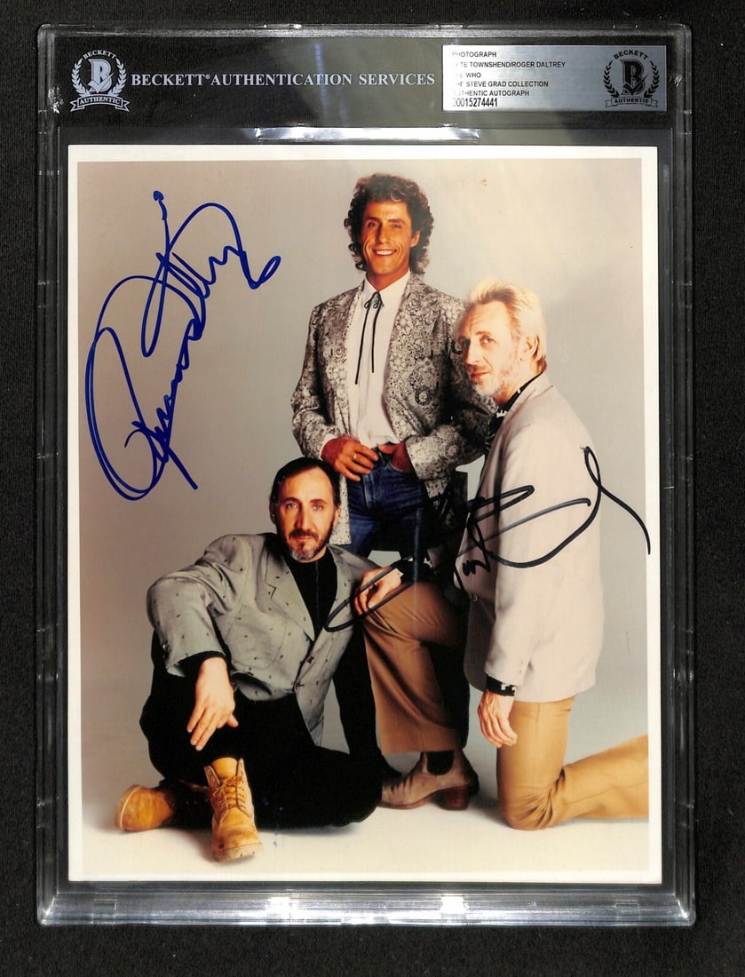 The Who Signed 8x10 Photo by Townshend Daltrey Beckett Authenticated: The Who Signed 8x10 Photo by Townshend Daltrey Beckett Authenticated This stunning autographed color 8x10 photograph captures the legendary Pete Townshend and Roger Daltrey of The Who in a moment of r
